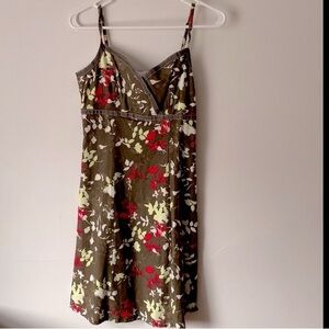 Olive Green Floral Empire Waist Sundress , Flowy & Feminine
